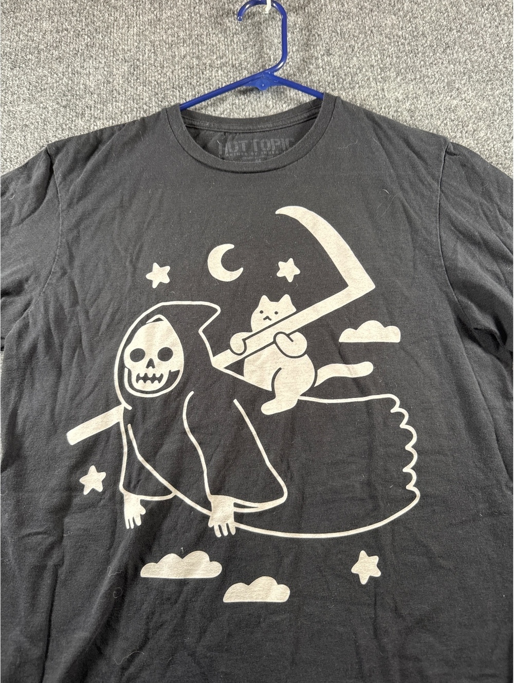 Hot Topic Mens M Black Grim Reaper Cat Graphic T Shirt Goth Halloween Spooky